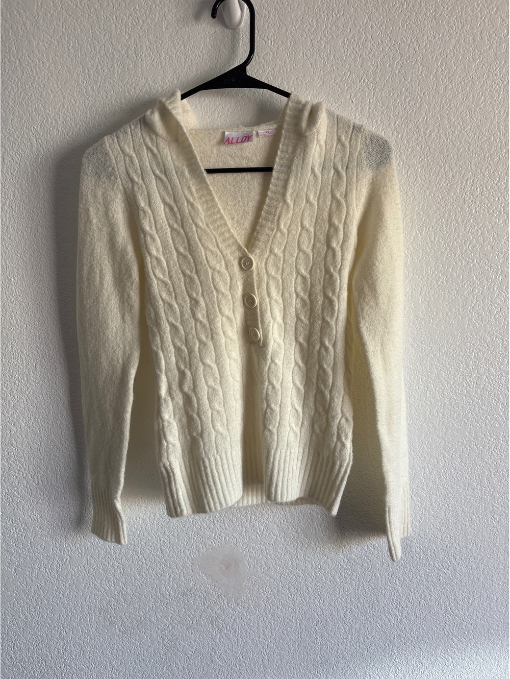 Alloy Women's XS Cream Cable Knit Hooded Cardigan Sweater